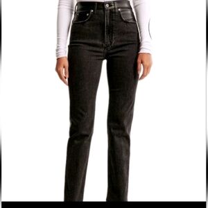 abercrombie fitch Ankle Straight Ultra High Rise  Black Leather Denim jeans